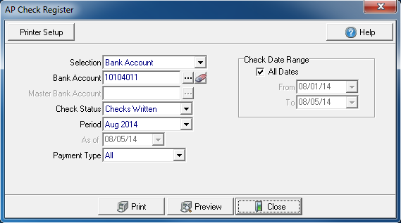 Print AP Check Register