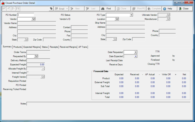 Access Closed Purchase Orders