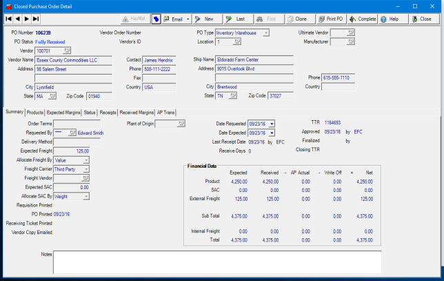 Access Closed Purchase Orders
