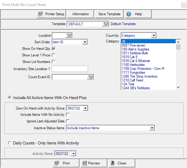 Print Multi-Bin Count Sheets