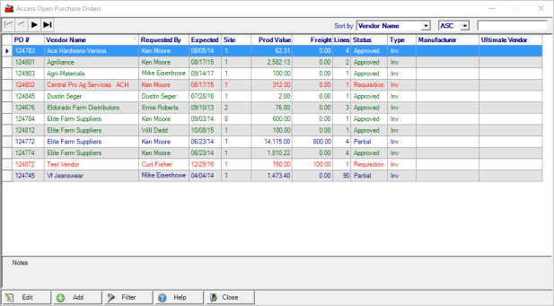 Access Open Purchase Orders