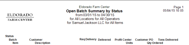 Fertilizer Open Batch Summary by Status